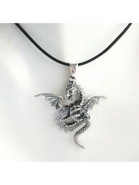 Flying Dragon quartz ball sterling silver pendant necklace Goth